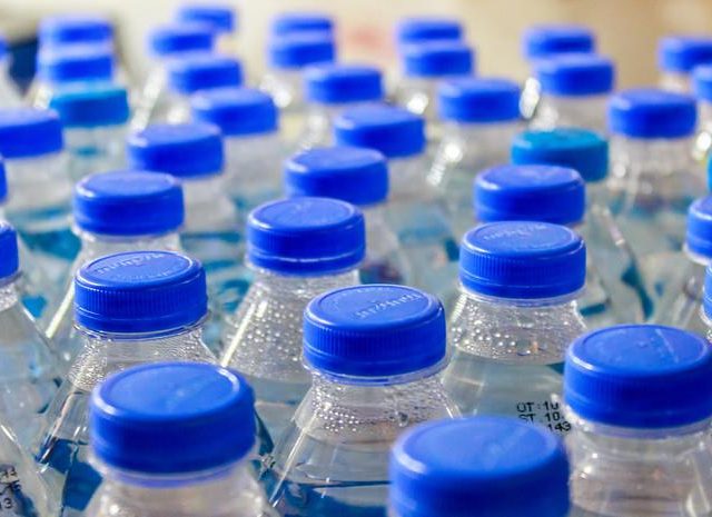 dozens of water bottles