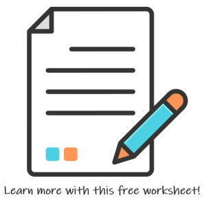 Clipart of a document with a pencil and text saying, "Learn more with this free worksheet!"
